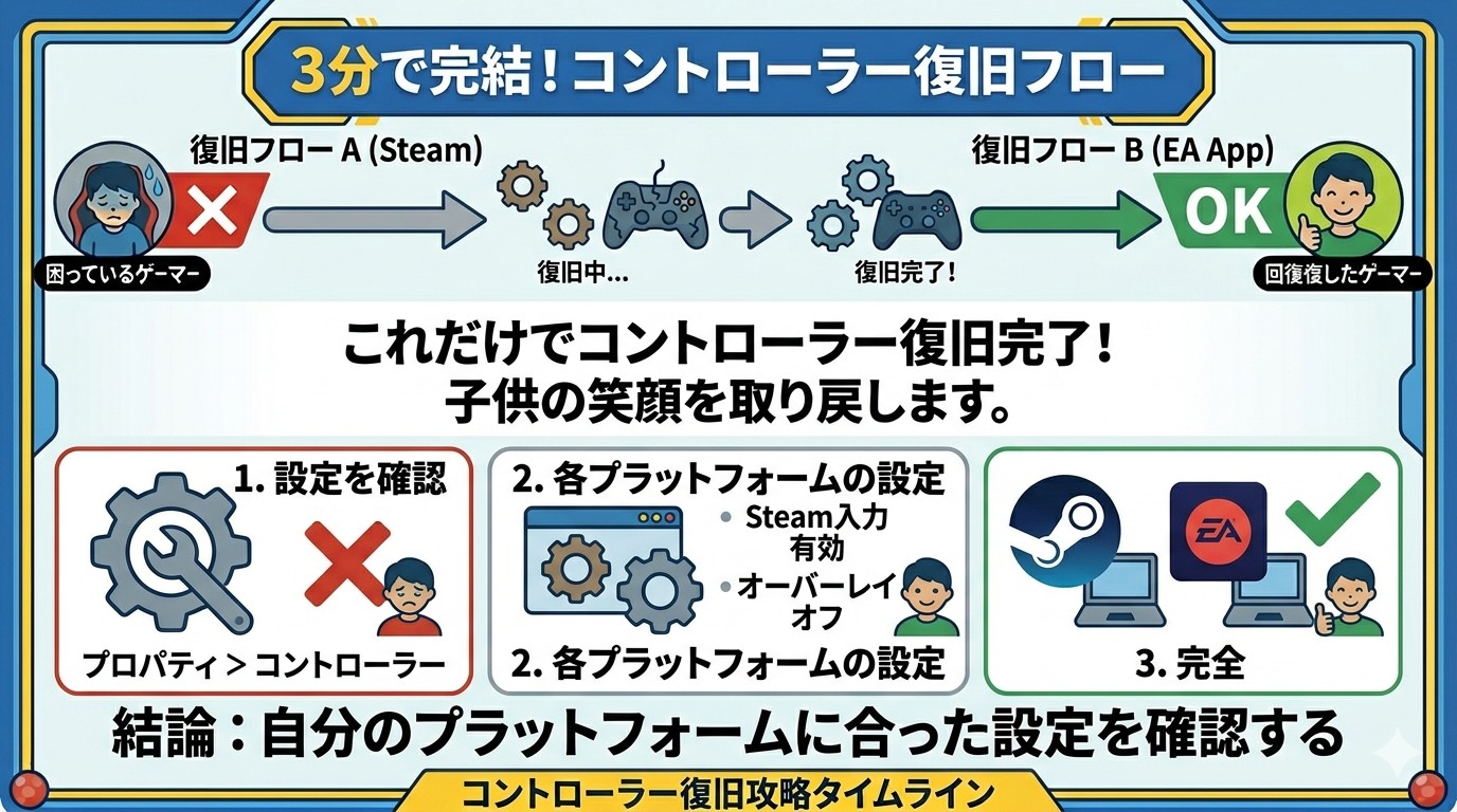 プラットフォーム別・最短復旧ステップの図解