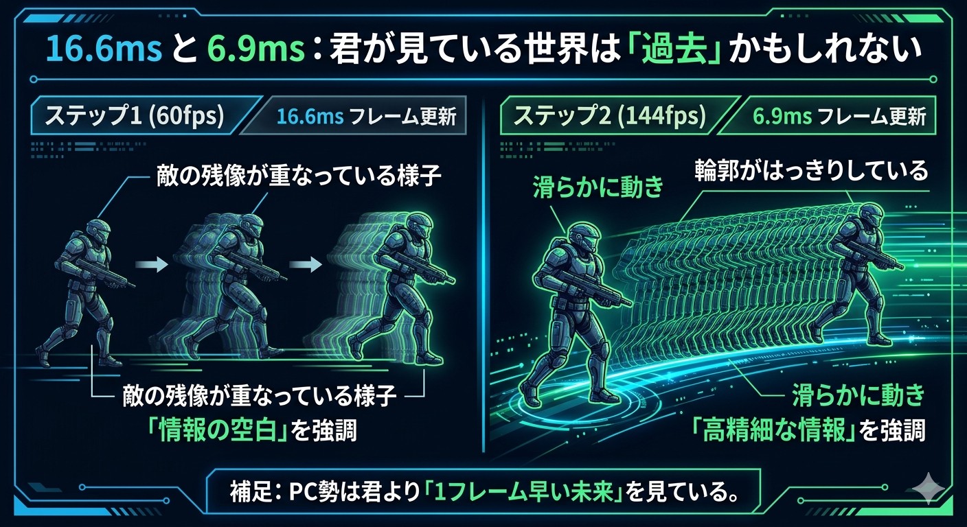 60fpsと144fpsにおける視認性の格差