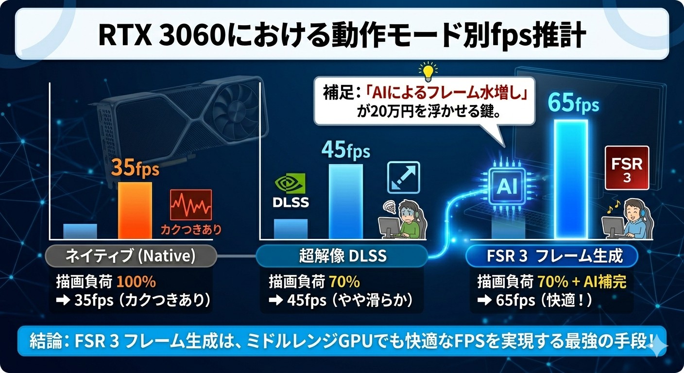 描画技術によるfps向上率の比較図